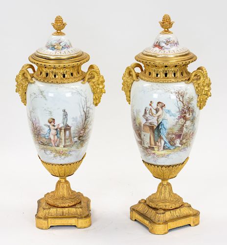 A PAIR OF FRENCH ORMOLU-MOUNTED VASES, SEVRES, 1771