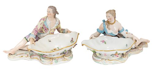 A PAIR OF GERMAN FIGURAL SWEETMEAT DISHES, MEISSEN, DRESDEN, LATE 19TH-EARLY 20TH CENTURY