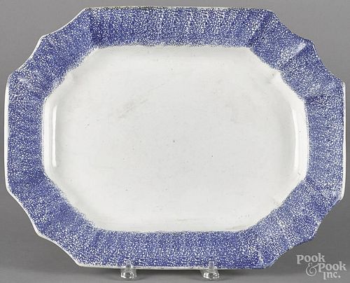 Blue spatterware platter, 19th c., 13 1/4'' l., 17 1/2'' w.