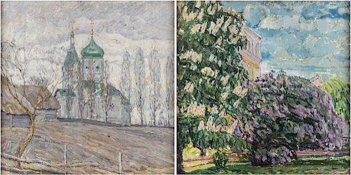 A DOUBLE-SIDED LANDSCAPE PAINTING BY ABRAHAM MANIEVICH (RUSSIAN 1883-1942) 