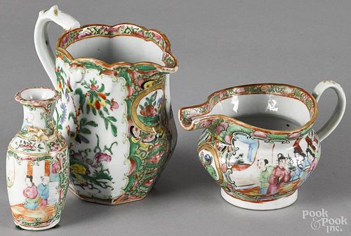 Chinese export porcelain, 19th c., to include a pitcher, 6 1/4'' h., a creamer, 4'' h.