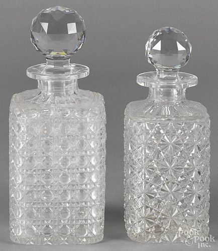 Two cut glass decanters, ca. 1900, 8 1/2'' h. and 9 1/2'' h.