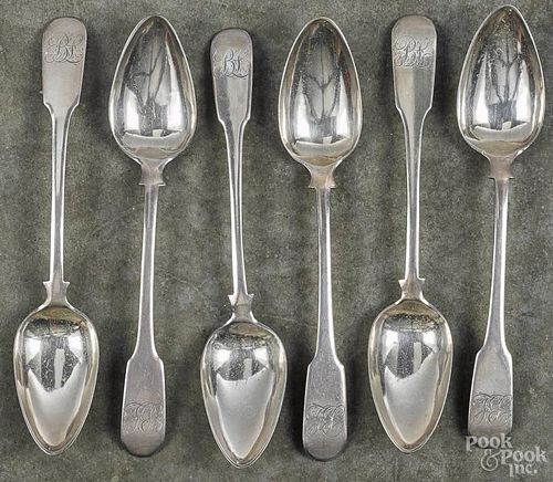 Set of six Philadelphia coin silver tablespoons, ca. 1800, bearing the touch of Joseph Lownes