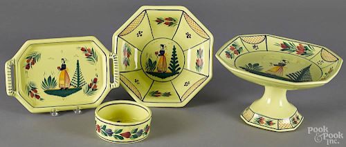 HB Henriot of Quimper, France, tablewares, 20th c., to include a cake stand, a dish, a serving bowl