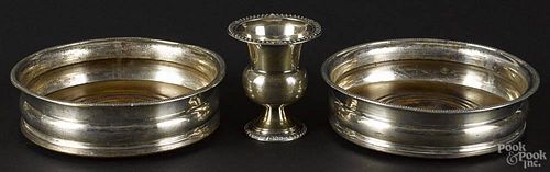 Pair of Sheffield silver plated wine coasters, 19th c., 6 1/2'' dia.