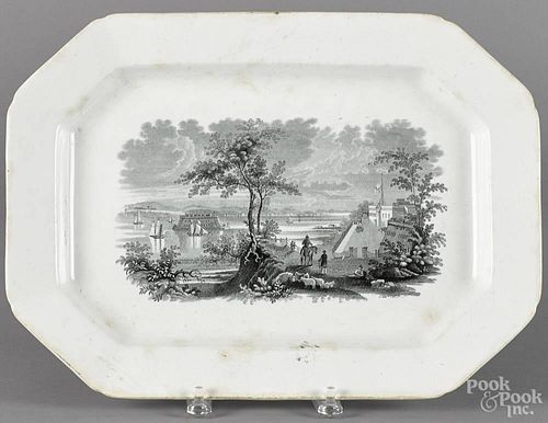 Ironstone platter, 19th c., with a grisaille depiction of The Narrows from Port Hamilton
