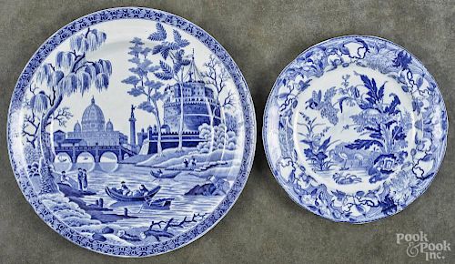 Spode blue and white plate, 19th c., with a Romanesque landscape, 9 3/4'' dia.