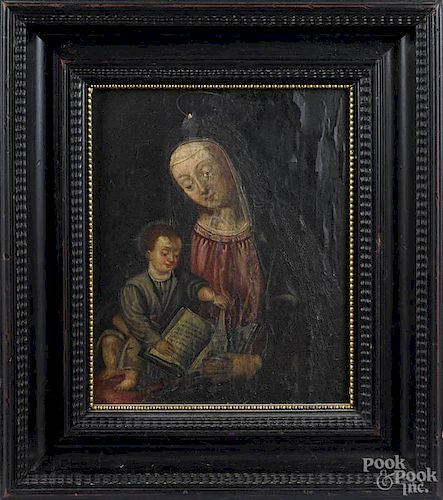 Old Masters oil on panel of the Mother and Child, probably Flemish, 10'' x 8''.