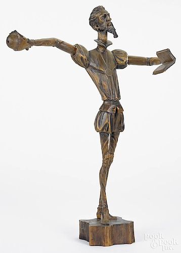 Spanish carved wood figure of Don Quixote by Ouro, 22'' h.