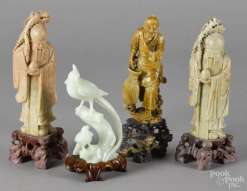 Three Chinese soapstone figures, two - 9 1/2'' h. and one - 10'' h.