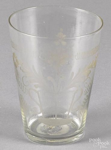 Etched glass flip, 19th c., 5 3/8'' h.