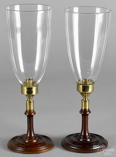Two Colonial Williamsburg table lamps with hurricane shades, 16'' h. and 16 1/4'' h.