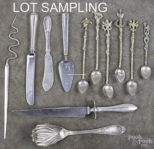 Group of flatware, plate, sterling handled, etc.