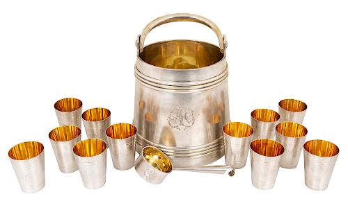 A 14-PIECE RUSSIAN GILT SILVER DRINKING SET, ST. PETERSBURG, WORKMASTER M. DROZHIN, MID-19TH CENTURY