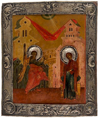 A RUSSIAN ICON OF THE ANNUNCIATION, 18TH CENTURY