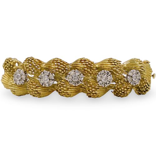 18k Gold Floral Bangle Bracelet