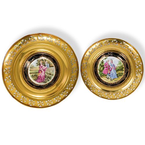 (2 Pc) Regency Porcelain and Brass Wall Plates
