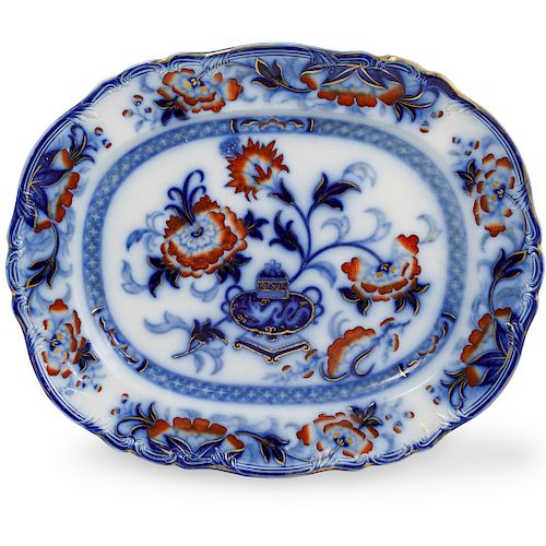 Antique Flow Blue Porcelain Serving Platter