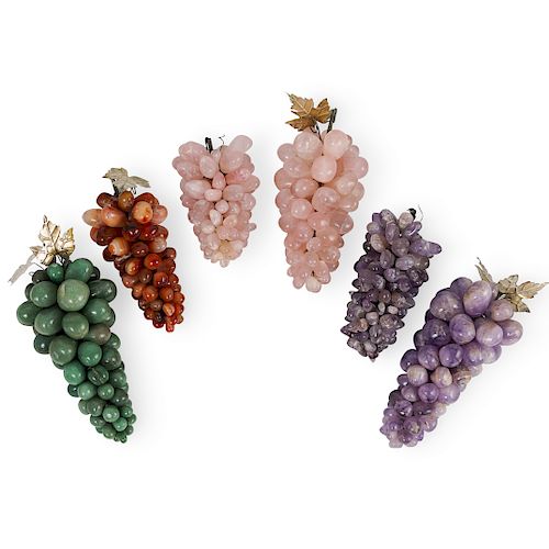 (6 Pc) Semi Precious Stone Grape Cluster Ornaments