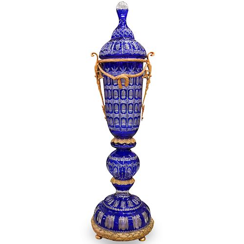 Large Imperial Style Crystal Cut and Gilded Bronze Urn