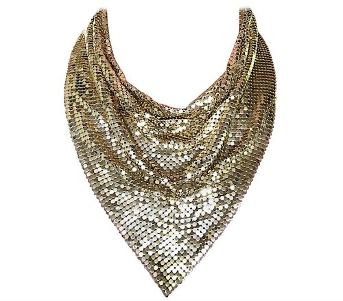 1970s Whiting and Davis Golden Metal Mesh Disco Necklace