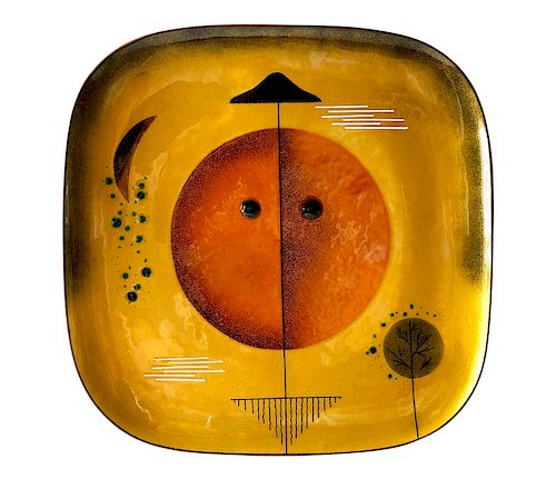 Miguel Pineda Copper Enamel Mexican Modern Abstract Plate Charger