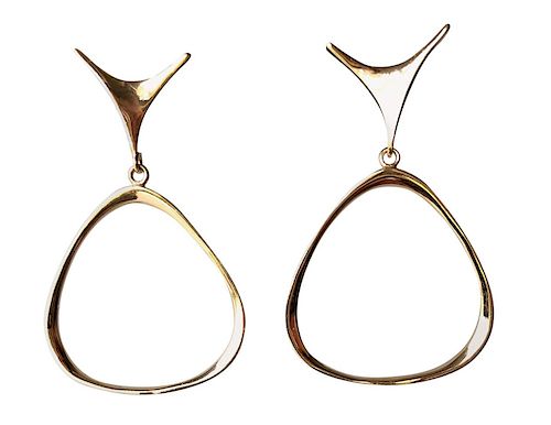 Ed Wiener Gold New York Modernist Dangling Hoop Earrings