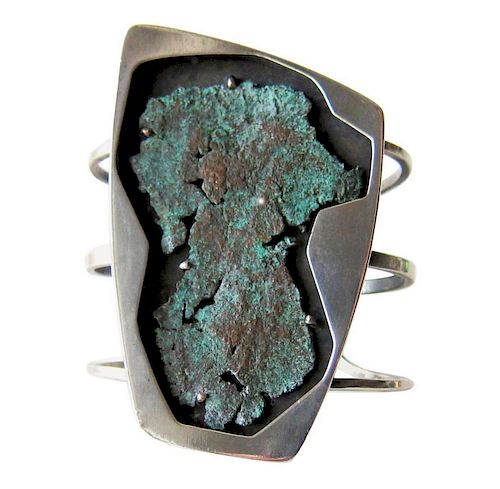 Rare Raymond Graves Sterling Silver Patinated Copper Shadowbox Cuff Bracelet