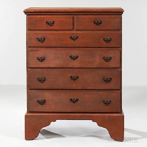 Red-painted Blanket Chest over Three Drawers