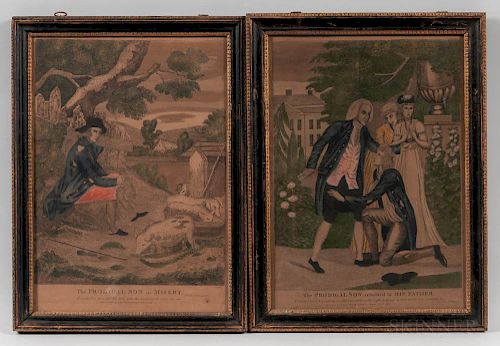 Set of Four Hand-colored "The Prodigal Son" Engravings