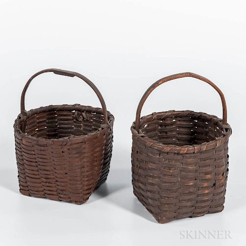 Two Brown-painted Splint Baskets