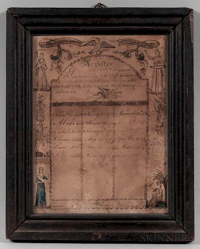 Engraved, Watercolor, and Manuscript John and Deborah Newell Family Register