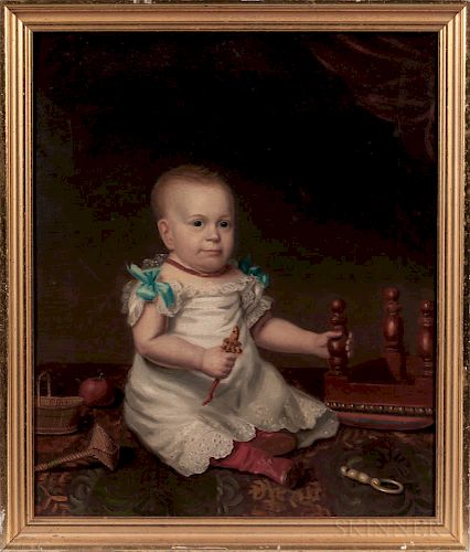 American School, Mid-19th Century  Portrait of a Child with a Rattle