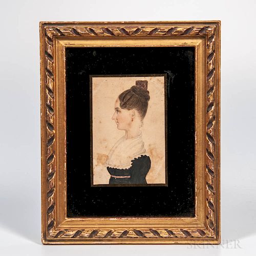 American School, Mid-19th Century  Miniature Portrait of a Lady in Profile