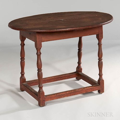 Salmon Red-painted Oval-top Tea Table