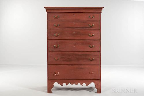 Red-painted Maple Tall Chest of Drawers