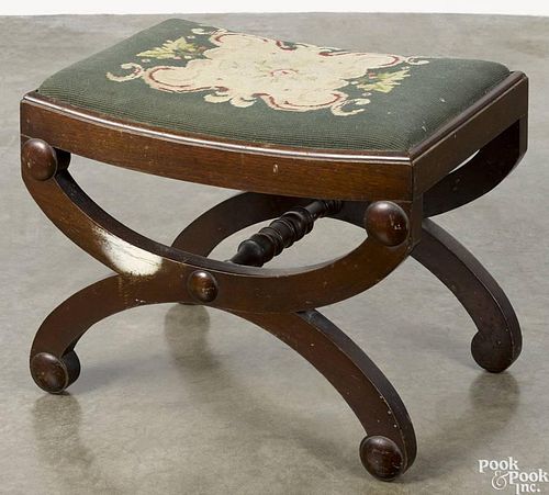 Classical style mahogany stool, ca. 1900, 15 1/2'' h., 20'' w.