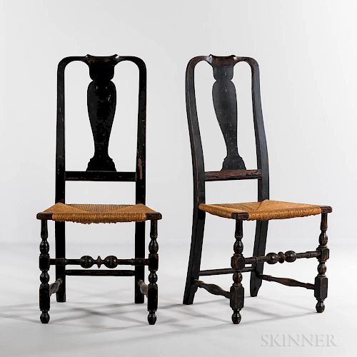Pair of Black-painted Vase-back Side Chairs
