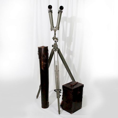 FILOTECNICA TRENCH BINOCULARS, TRIPOD, AND LEATHER CASE