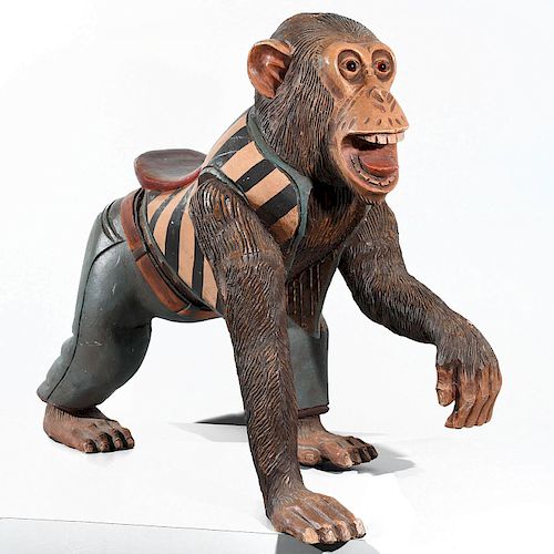 RARE CARVED WOODEN CAROUSEL CHIMPANZEE FIGURE