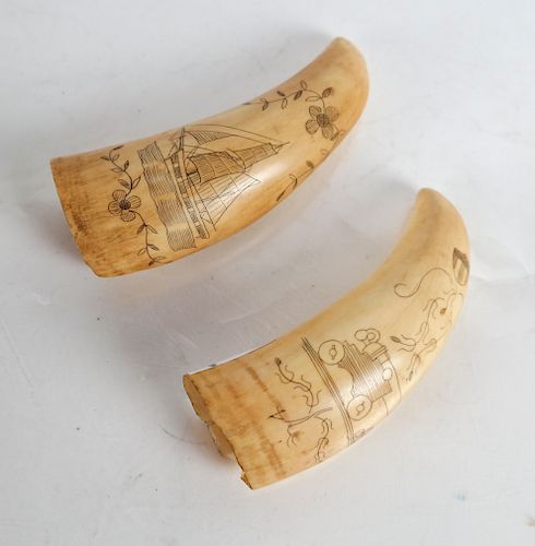 Two Scrimshaw Tooth Carvings