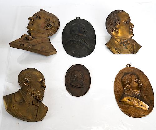 Wm. McKinley Bronze Bust Plaque, Four Others