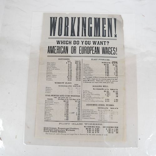 Workingman Broadside Comparison Wages U.S.-Europe