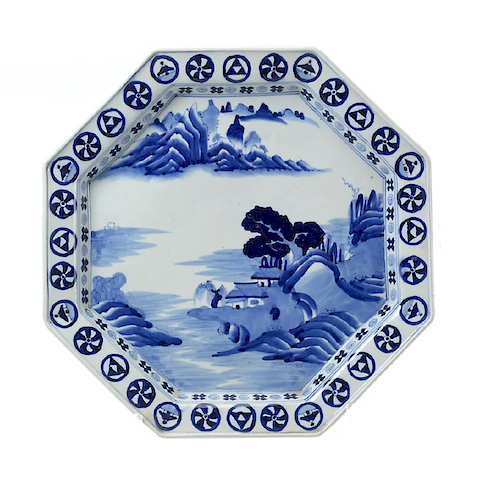 Large Hexagonal Blue and White Charger, Late Edo Period