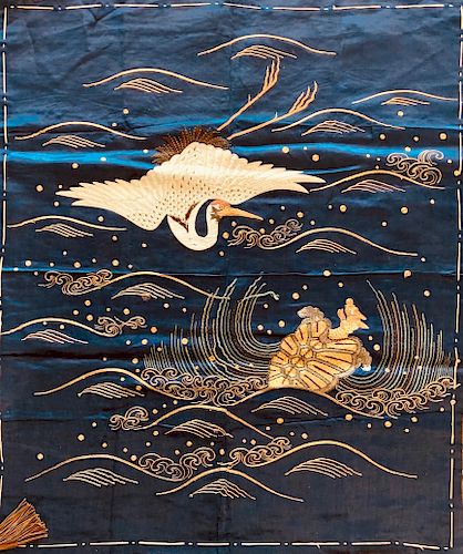 Embroidered Fukusa with Crane and Minogame, 18th Century