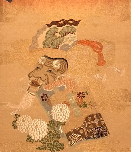 Embroidered Fukusa of Okina Mask, Early Meiji Period