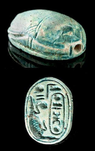 Egyptian Faience Scarab of Thutmosis - ex Mitry