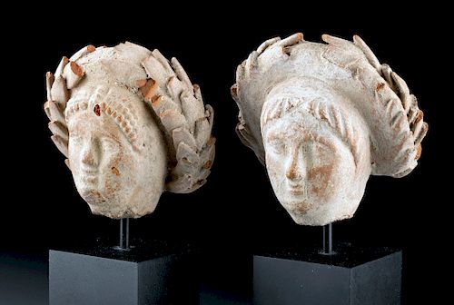 Greek Hellenistic Pottery Heads w/ Wreaths