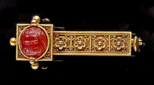 22K+ Gold Pin w/ Etruscan Carnelian Scarab