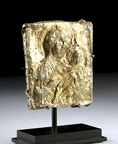 Byzantine Gilded Silver Icon Plaque, Virgin & Child